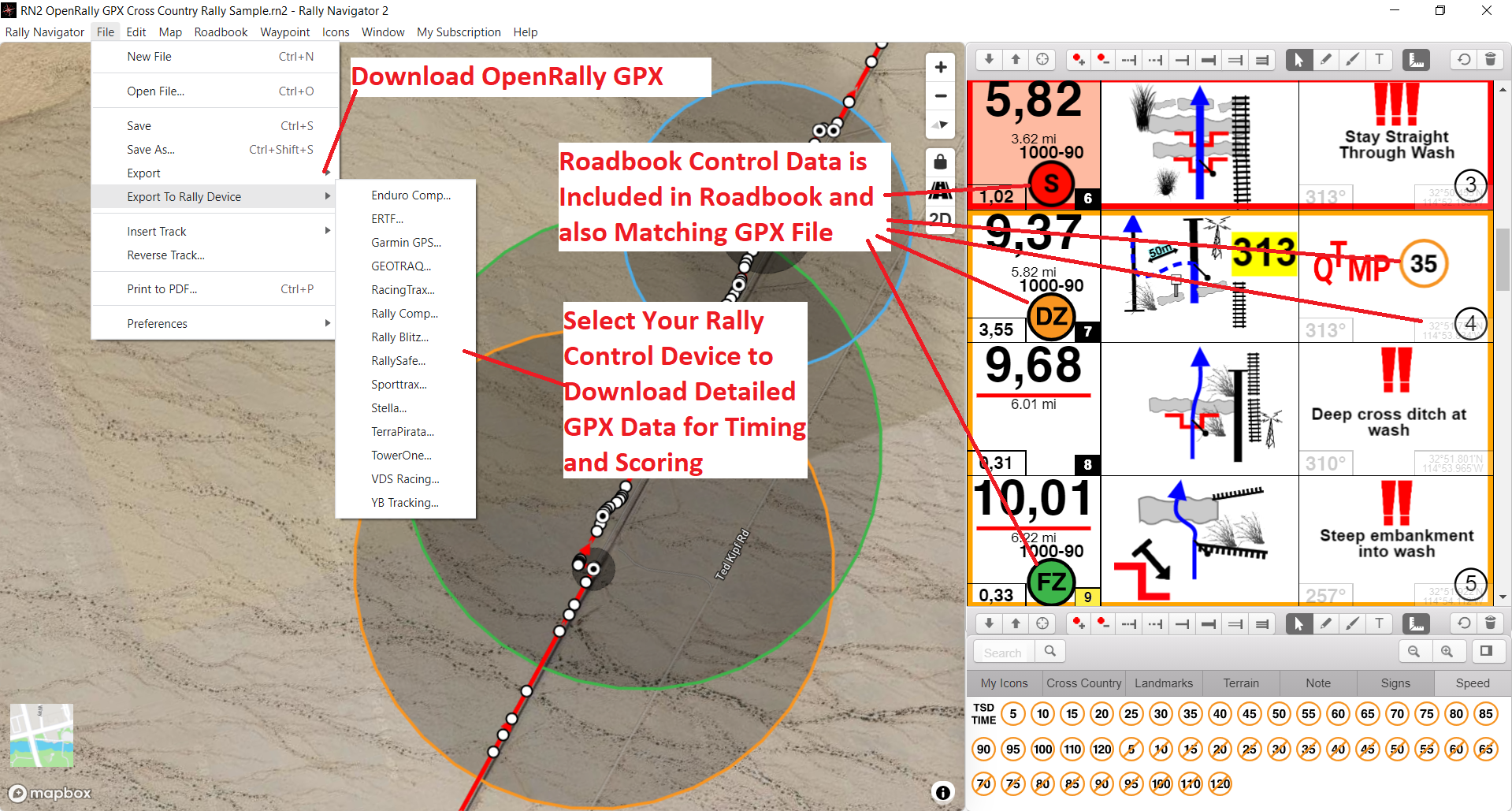 OpenRally GPX export for rally timing and scoring in Rally Navigator