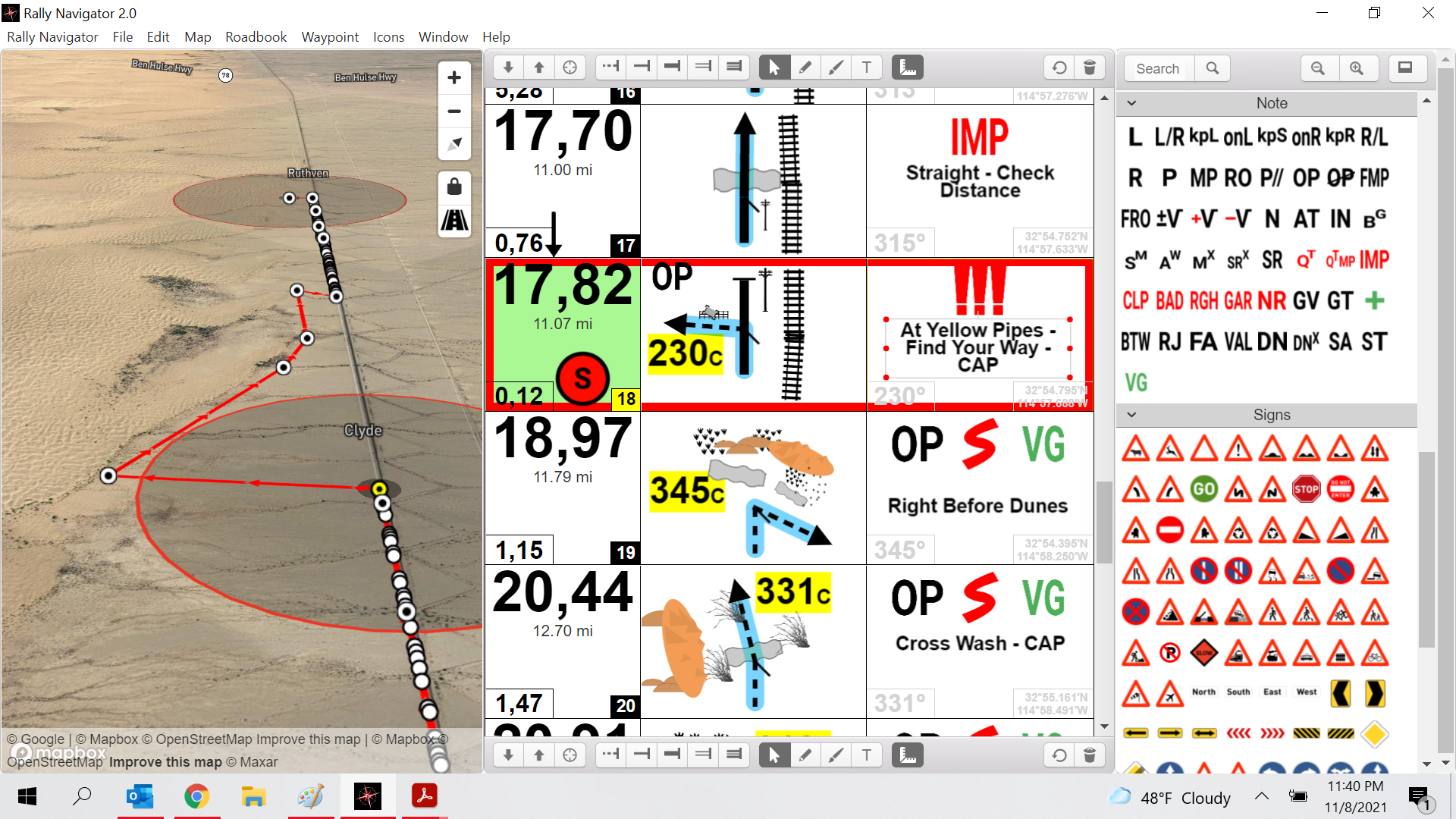 Rally Navigator desktop roadbook editor toolbar