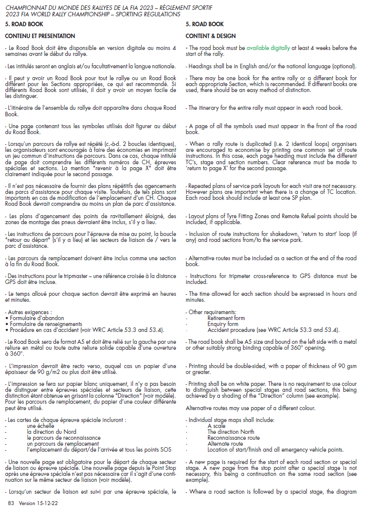 FIA road rally roadbook specification
