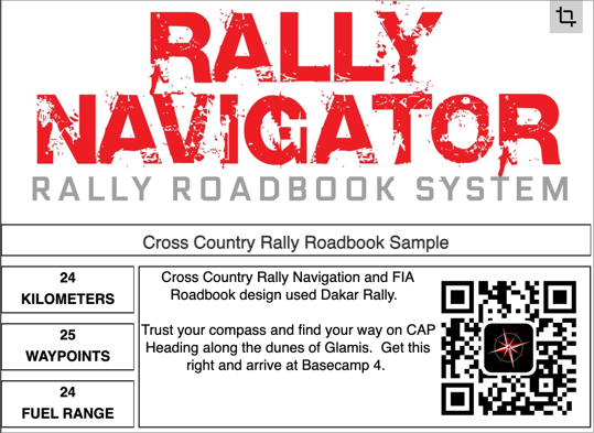 The finished roadbook header with the QR code rendered beside the stage description and distance details